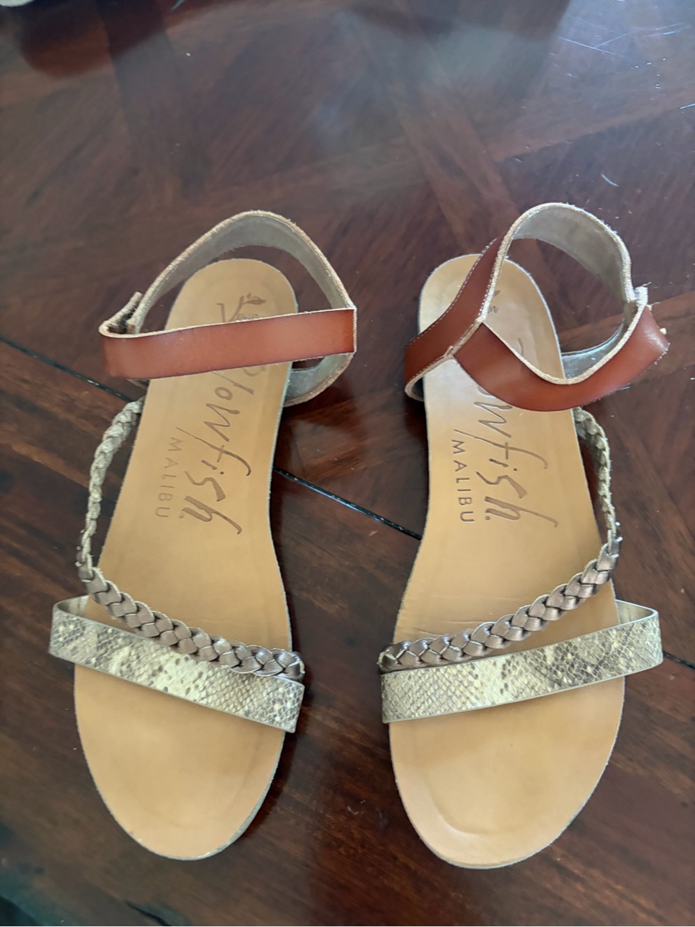 Blowfish Two-Strap Braided & Textured Ankle Sandal in Brown and Taupe